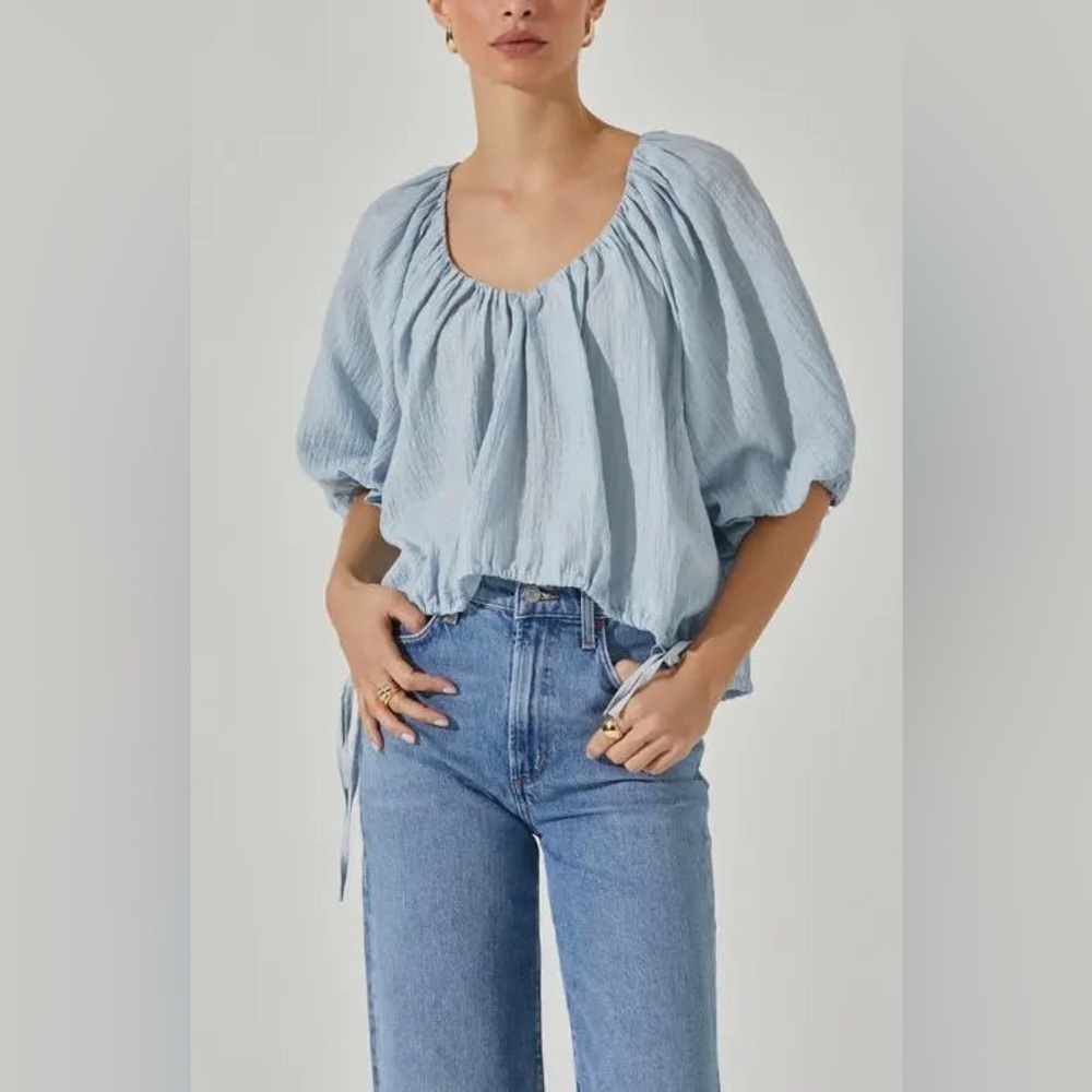 ASTR The Label Puff Sleeve Side Tie Top